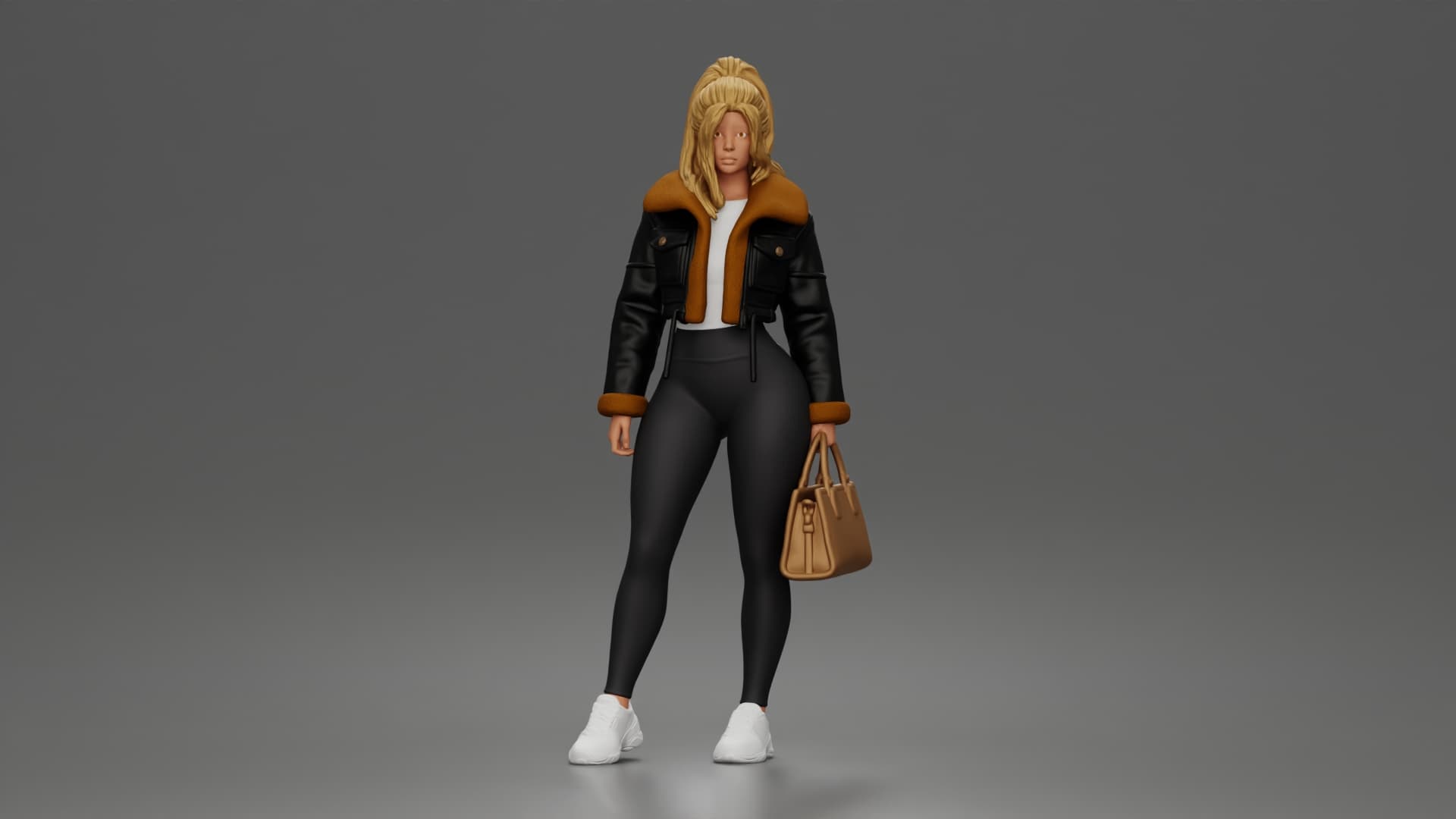 Trendy City Girl Carrying Handbag While Rocking Casual Winter Look 3d model