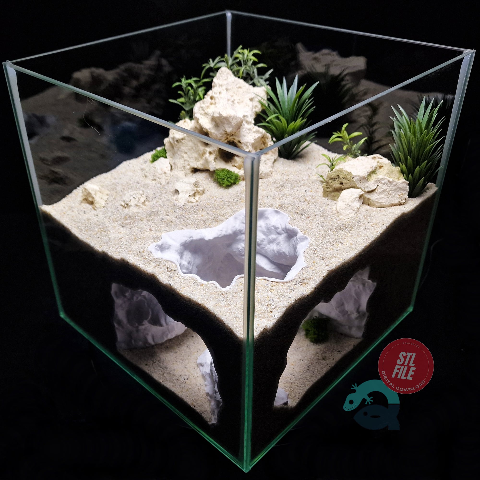 Aquarium & Terrarium Large Corner Cave - Fish, Shrimp, Reptile, Axolotl Hide with Big Openings 3d model