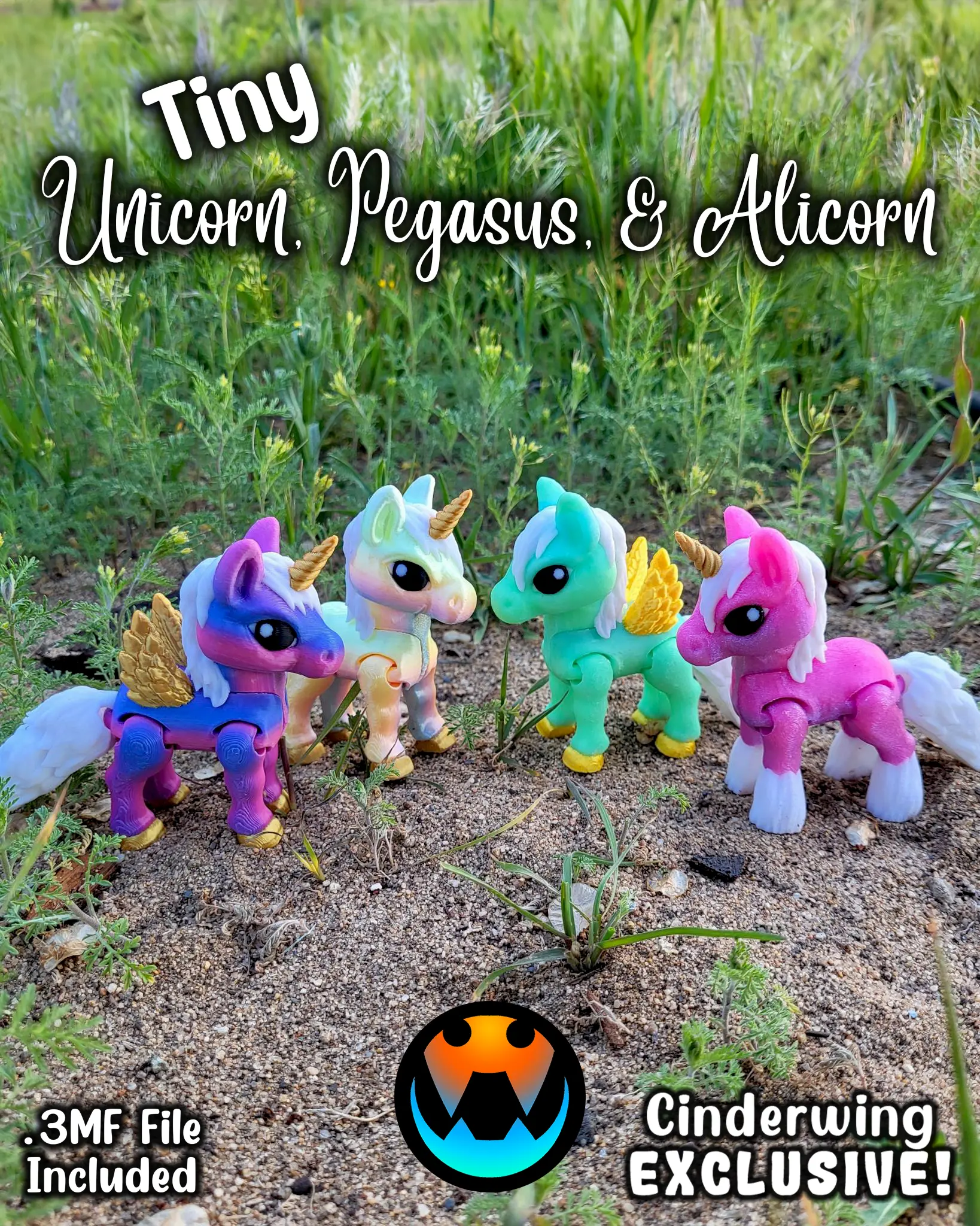 Tiny Magical Horses Pack- Unicorn, Alicorn, and Pegasus 3d model