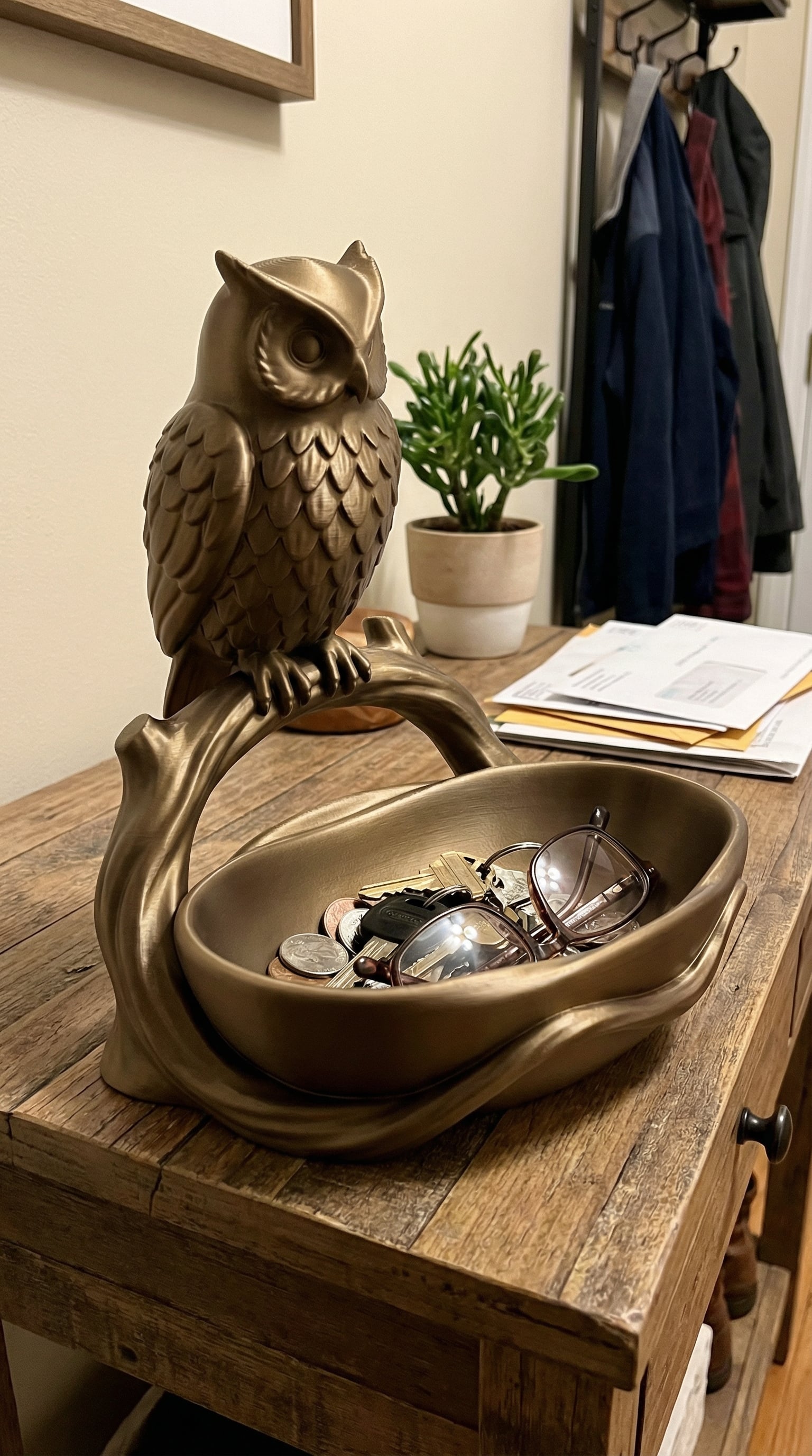Owl Key Bowl STL – Decorative Entryway Catchall Dish, Rustic Owl Sculpture Organizer, 3D Print Home 3d model