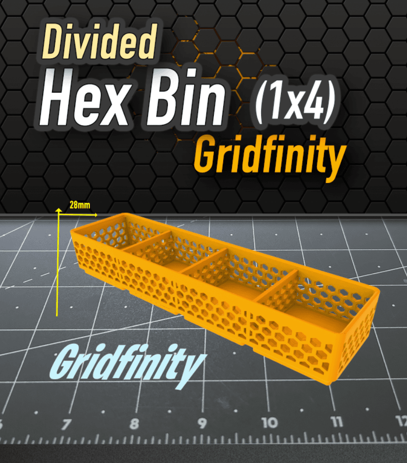 Gridfinity Hex Bin 1x4 Divided 3d model