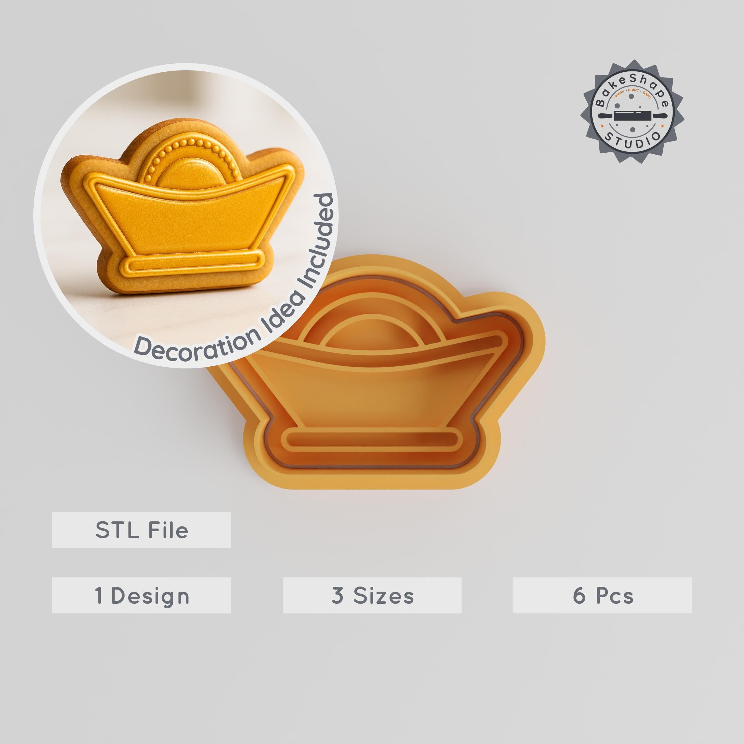 Sycee Shape Cutter & Stamp, Silver Ingot Design, Cookie & Fondant, S/M/L, 6-Piece Set PRODUCT_2201 3d model