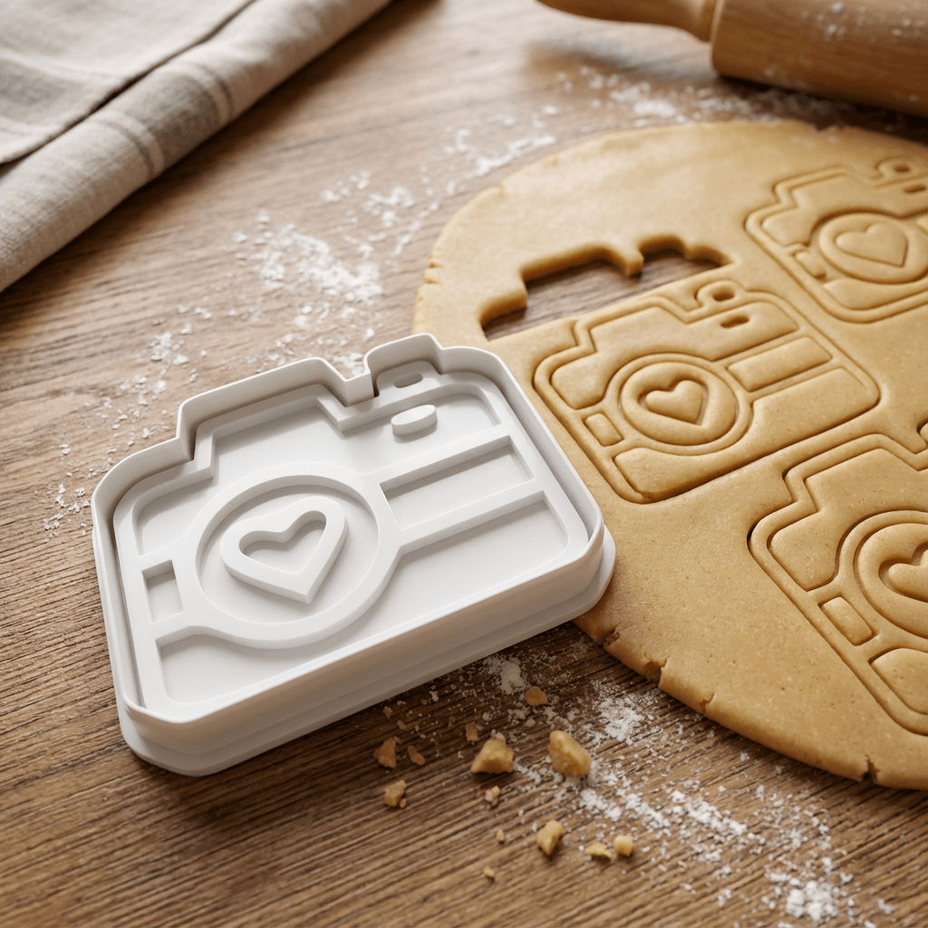 Camera With A Heart Symbol Cookie Cutter And Stamp 3d model