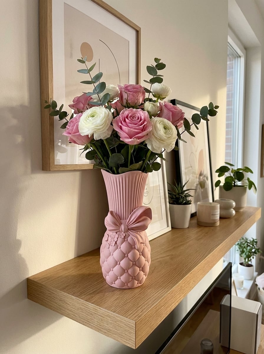 Coquette Bow Tufted Bud Vase | Grandmillennial Home Decor 3d model