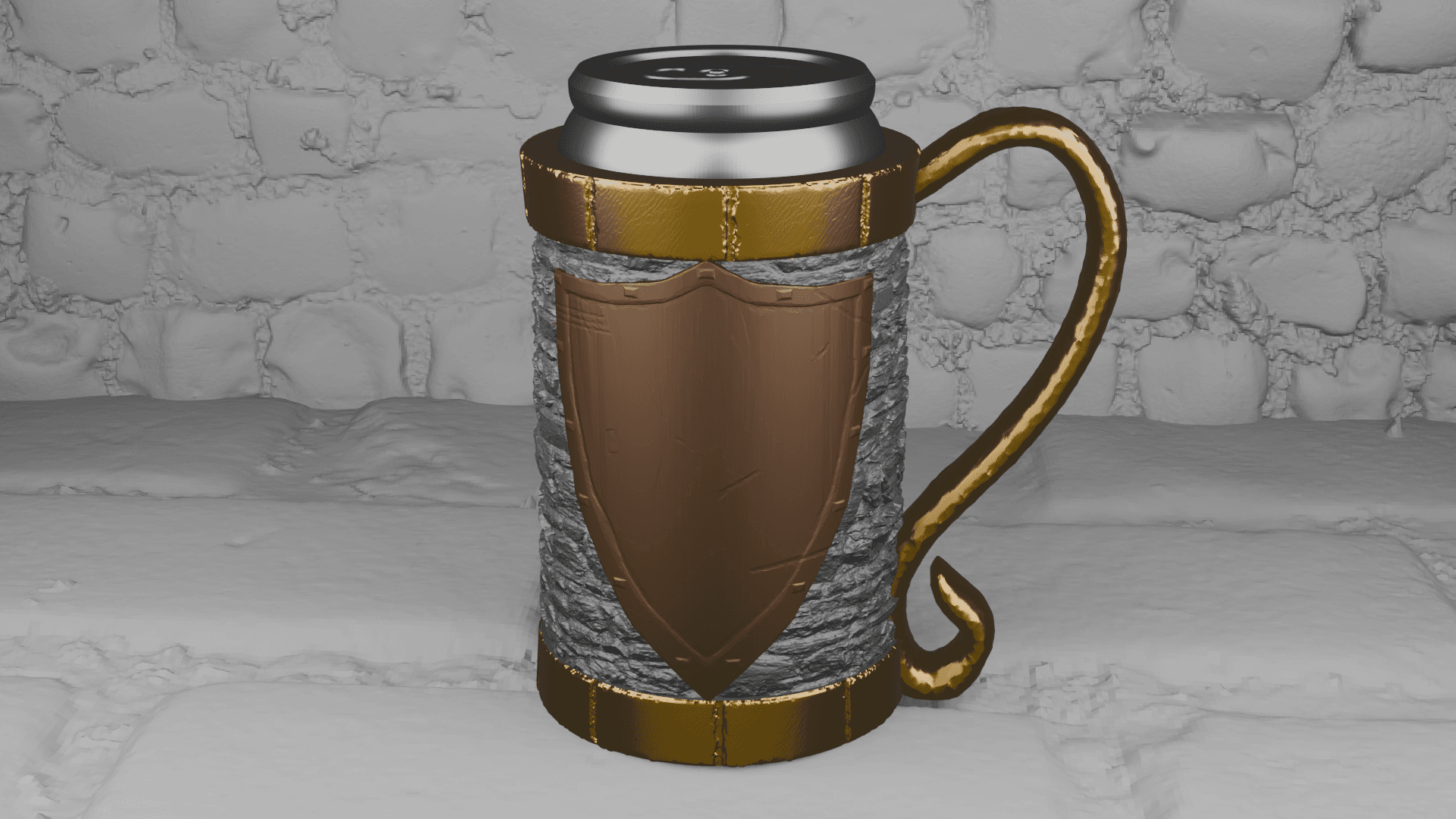 Stone Wall with Shield Beer Can Holder / Koozie 3d model