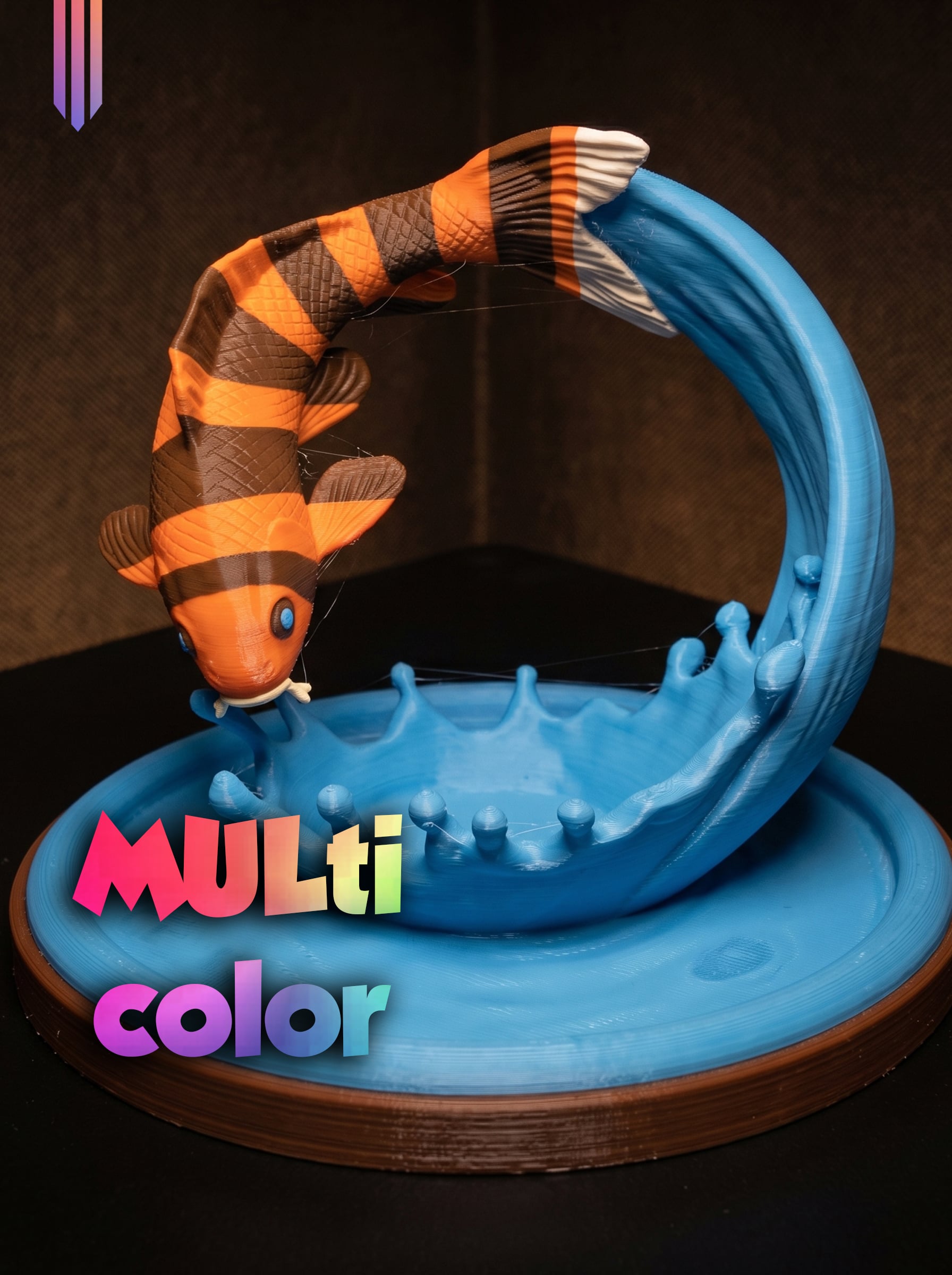 Koi Fish Splash 3MF | Nature Multi-Color | Water Display 3d model