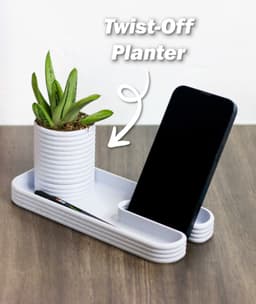Desk Tray with Phone Stand & Twist-Off Planter 3d model