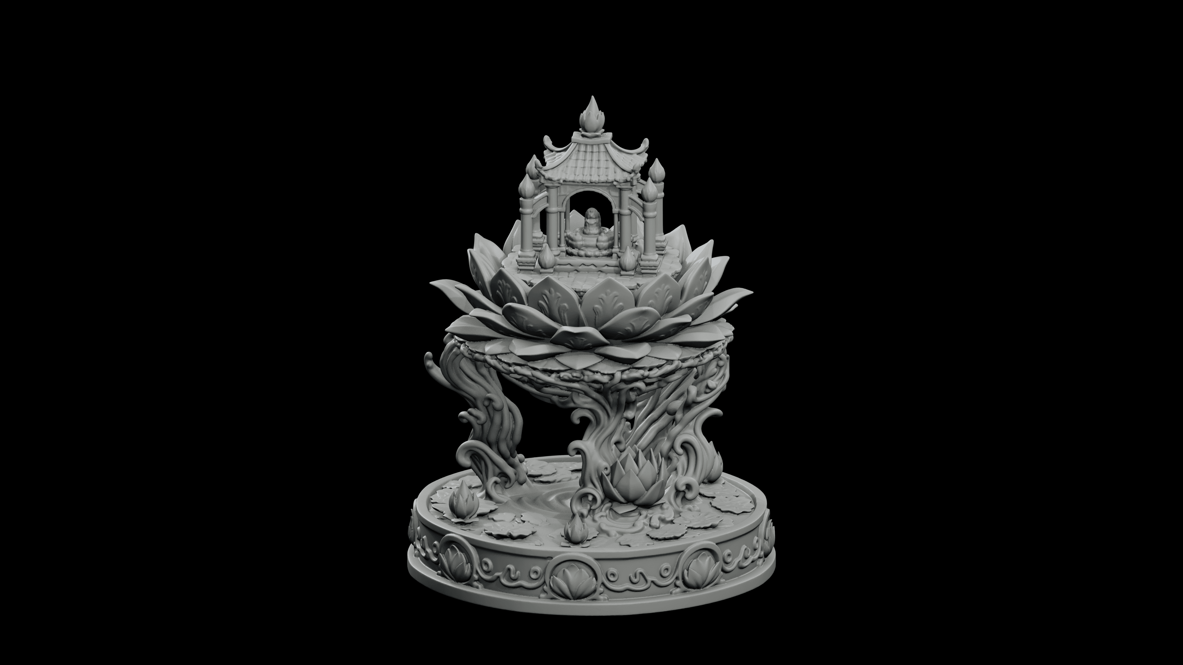 Floating Lotus Shrine STL - Printable Fantasy Sacred Architecture 3d model