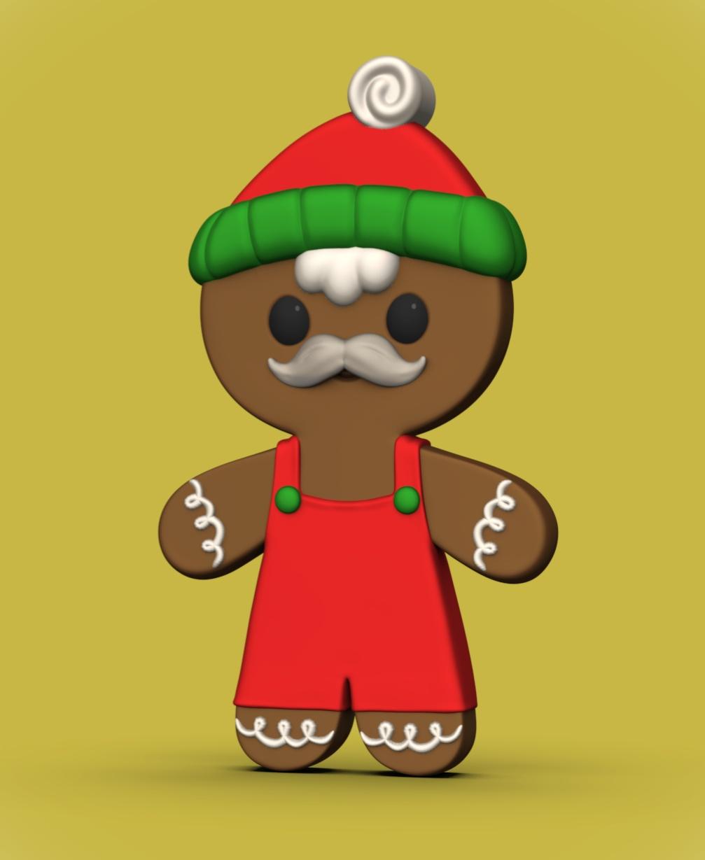 Hipster Gingerbread Man (+Keychain/Ornament Loop) 3d model