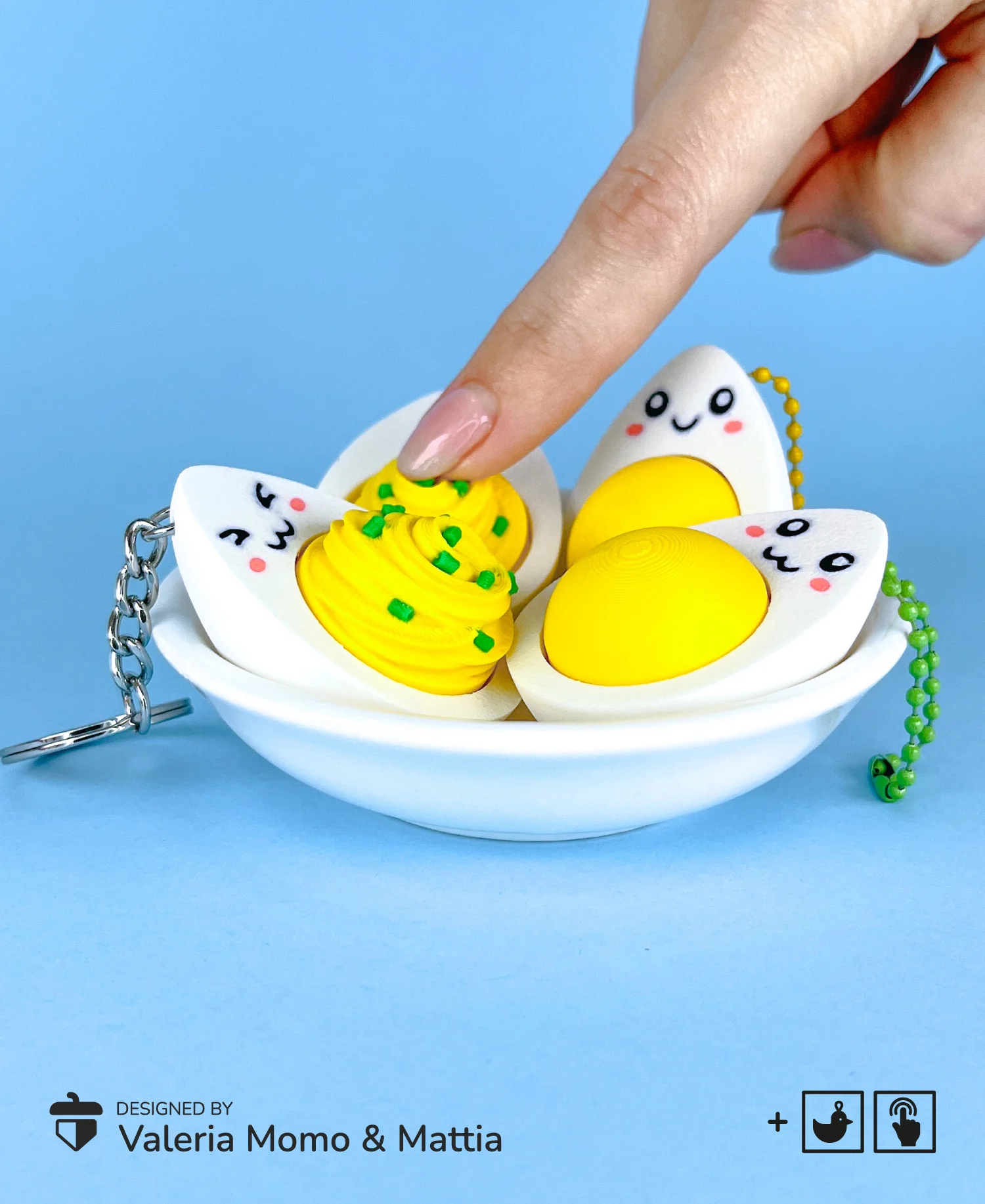 Clicker Egg Keychain with Smiley Faces, Fun Fidget 3d model