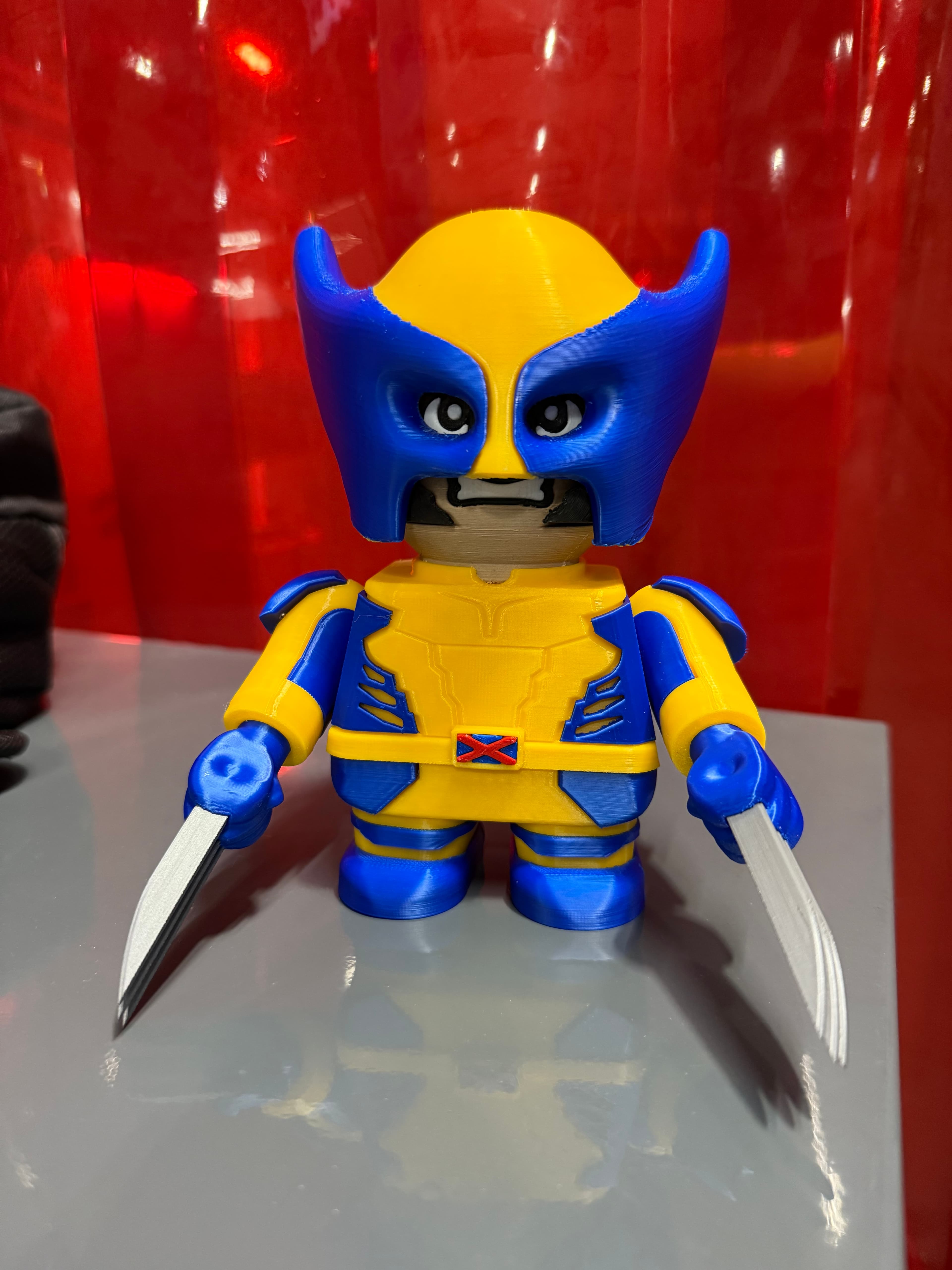 files for mask are Wolverine Headgear Mask for 6:1 LEGO from Bill Lab scaled to 127%. Not a perfect fit but I think it looks good.