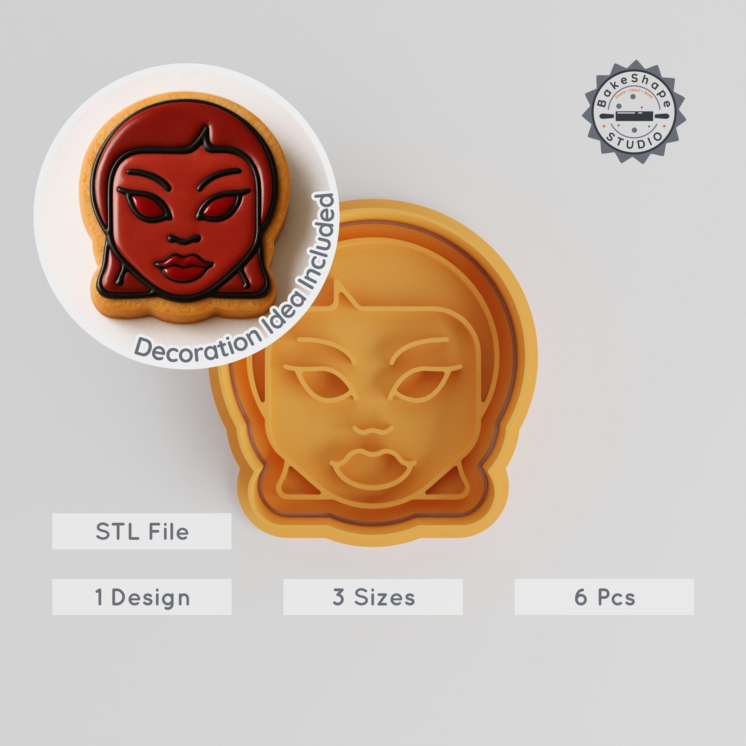 Evil Girl Cookie Cutter & Stamp Set, Halloween Baking Tool, Scary Emojis, Spooky Pastry Decor, Fondant Shapes, 6-Piece S/M/L Sizes PRODUCT_962 3d model
