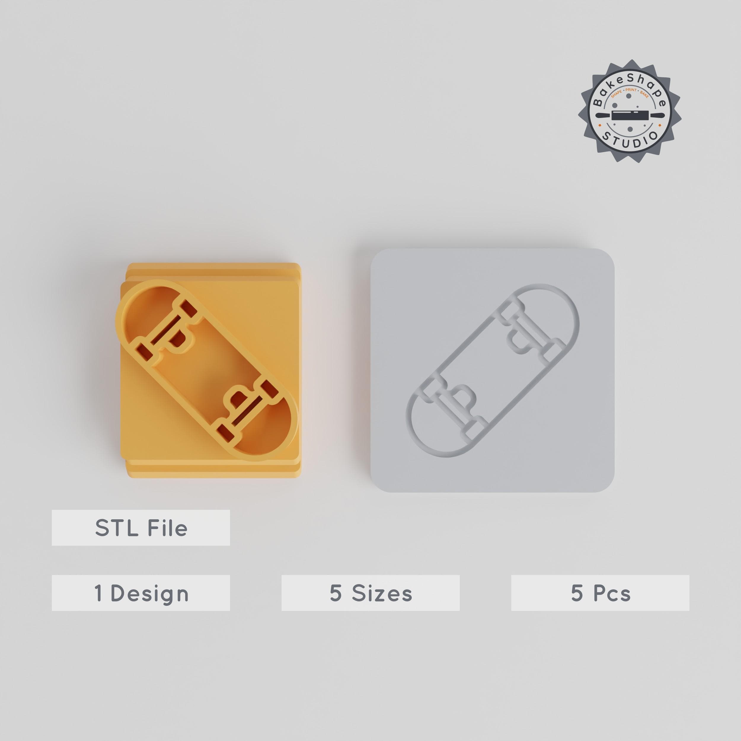 Skateboard Stamp Tile Set, 5 Sizes, Ideal for Clay, Cookie & Fondant Crafting, Sports & Skateboarding Themes PRODUCT_2416 3d model