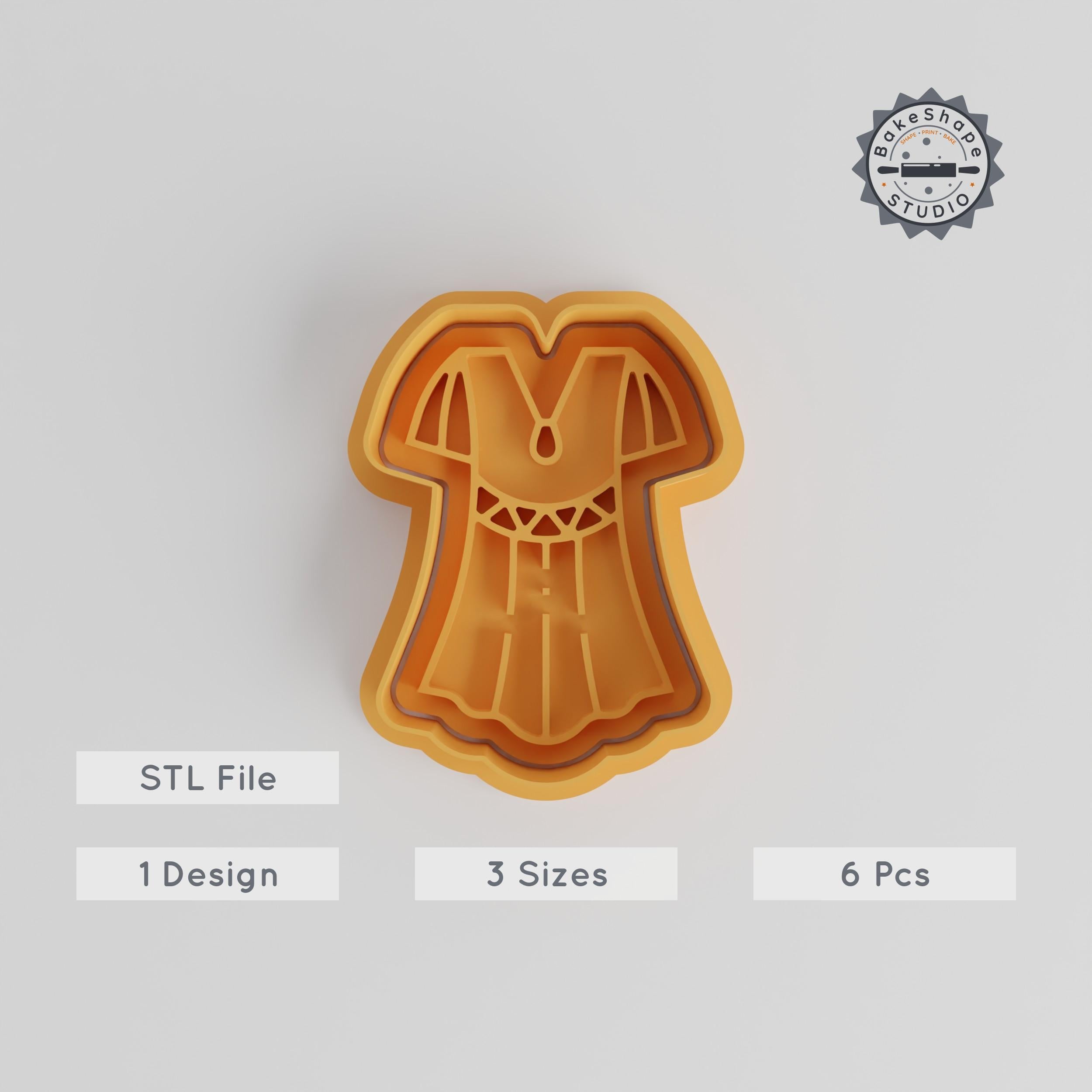 Fashion Outfit Shape Cutter & Stamp Set, Cookie & Fondant Dress Designs, Includes Sizes S/M/L, 6 Pieces PRODUCT_4374 3d model