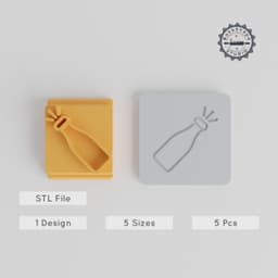 Popping Bottle Stamp Tile, 5 Size Set, Celebration & Party Icons, Perfect for Clay, Cookies, Fondant PRODUCT_4718 3d model