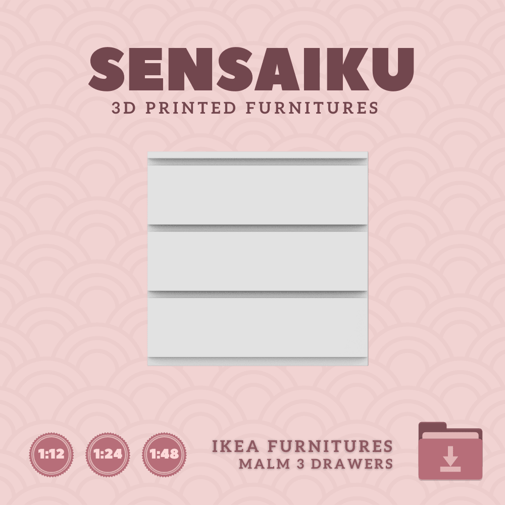 Miniature Replica Malm 3 Drawers - IKEA 3d model