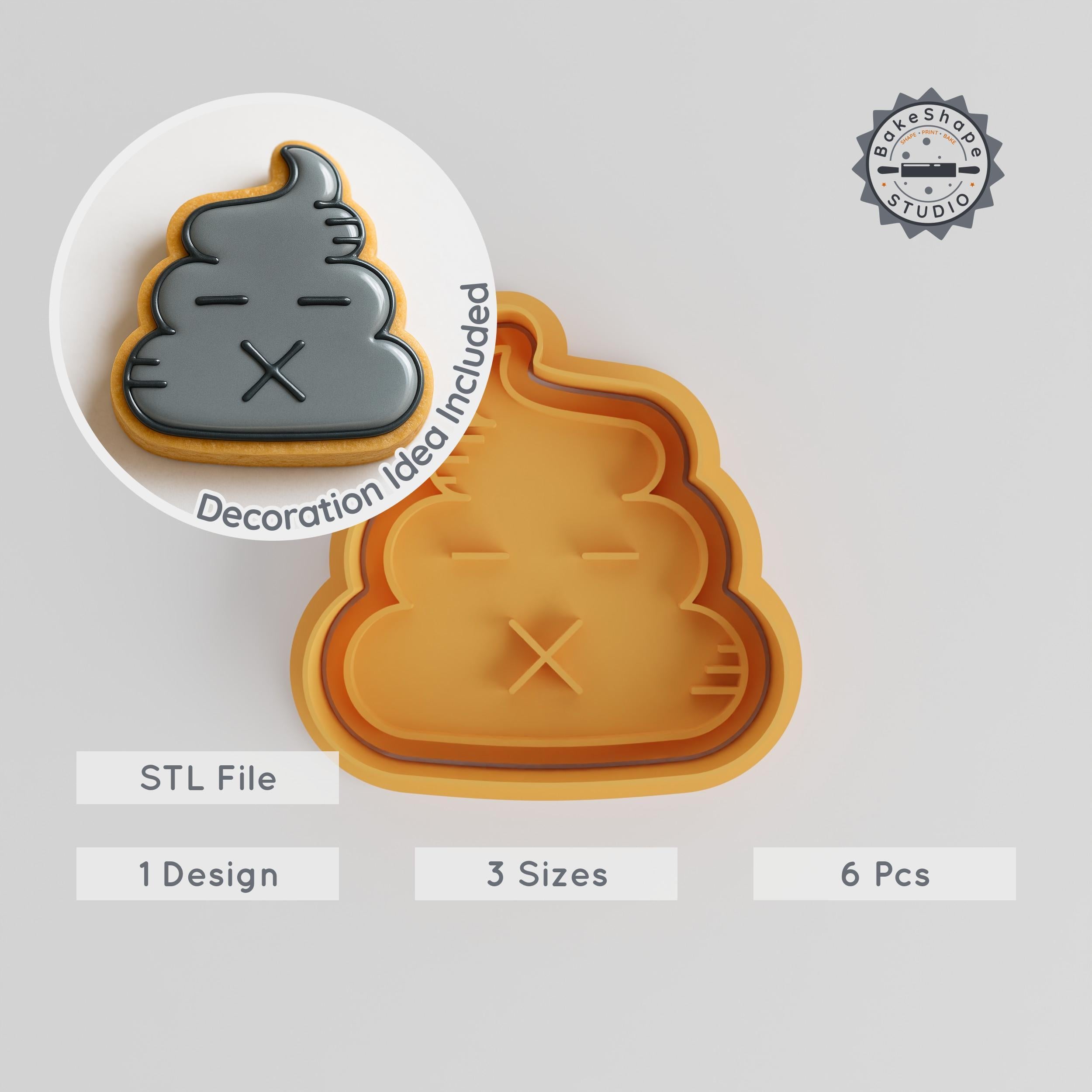 Poop Shape Cutter & Stamp Set, 6 Piece, Cookie & Fondant Tool, Funny Whimsical Design, S M L Sizes, Emoji-Inspired PRODUCT_352 3d model