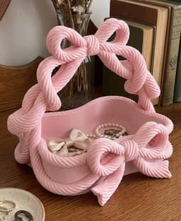 Coquette Bow Trinket Basket - Rope Texture Jewelry Organizer 3D Printable STL 3d model