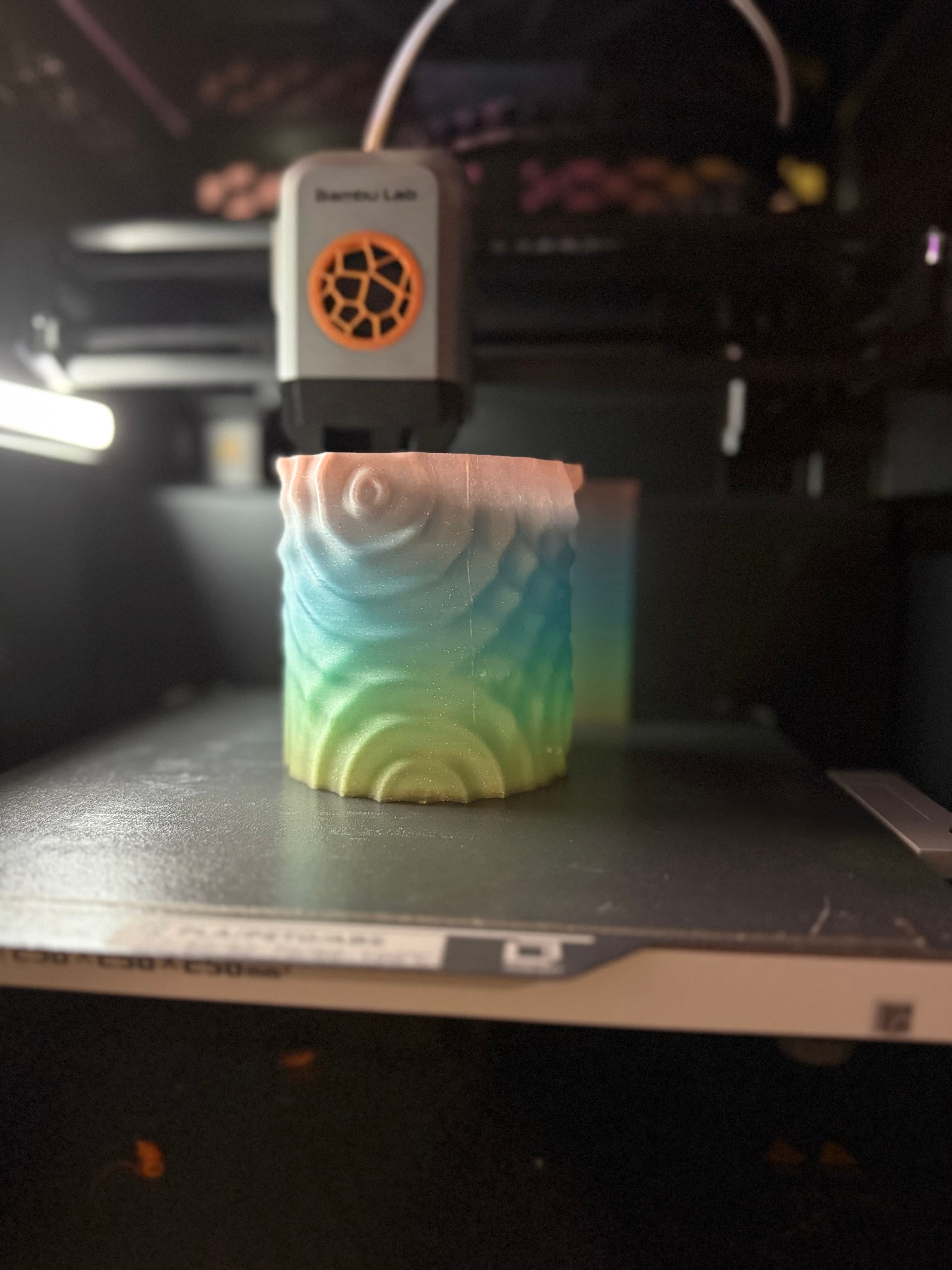 I used PLA Transparent Rainbow with Silver Glitter. Kept all the settings the same and it printed beautifully. PEIPlate with good adhesion. Completed led holder bottom first to test how the filament would do as it is thin. I love the result!