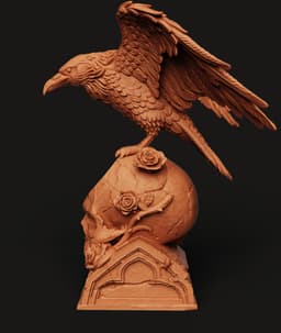 Gothic Raven Statue | Crow on Skull Decor | Dark Fantasy Sculpture | Halloween Graveyard Art 3d model