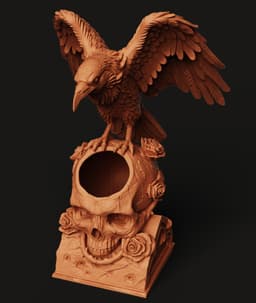Gothic Raven Statue | Crow on Skull Decor | Dark Fantasy Sculpture | Halloween Graveyard Art 3d model