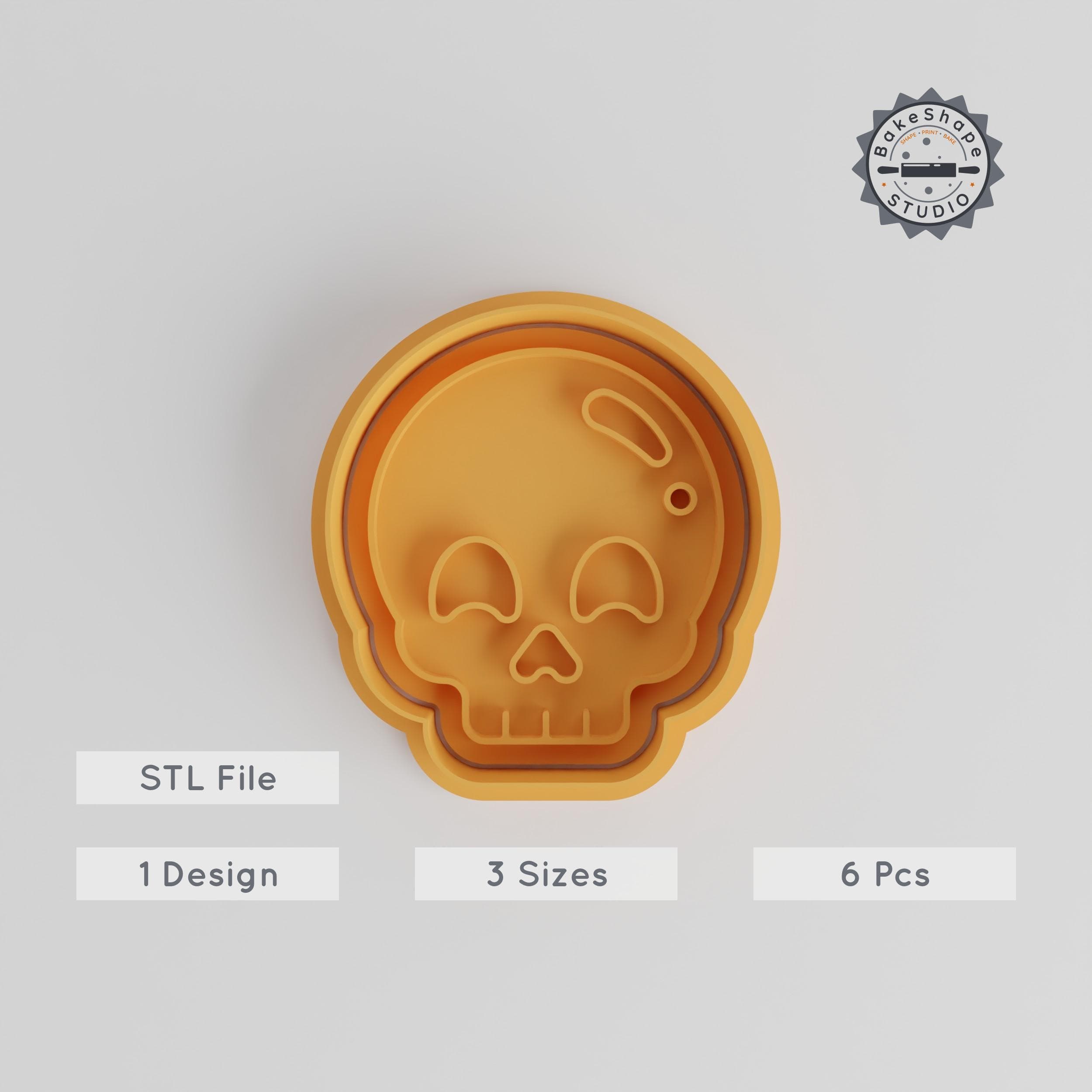Skull Shape Cutter & Stamp Set, Perfect for Cookies & Fondant, Includes 3 Sizes, Scary Skeleton Head Design PRODUCT_3452 3d model