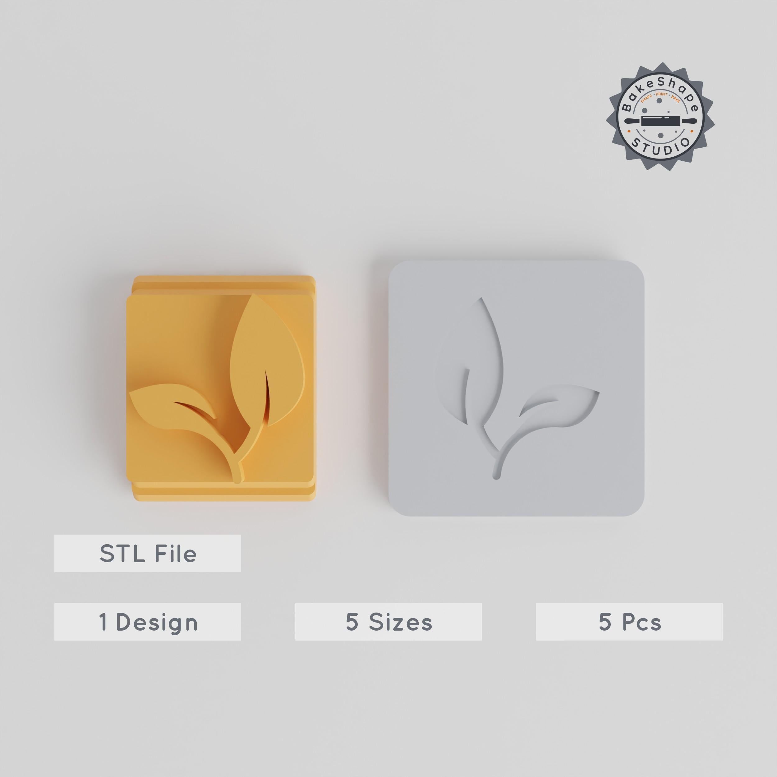 Leaf Stamp Tile Bundle, Botanical Motifs, 5 Sizes, Perfect for Clay, Cookies & Fondant, Nature Emblem Design PRODUCT_5140 3d model