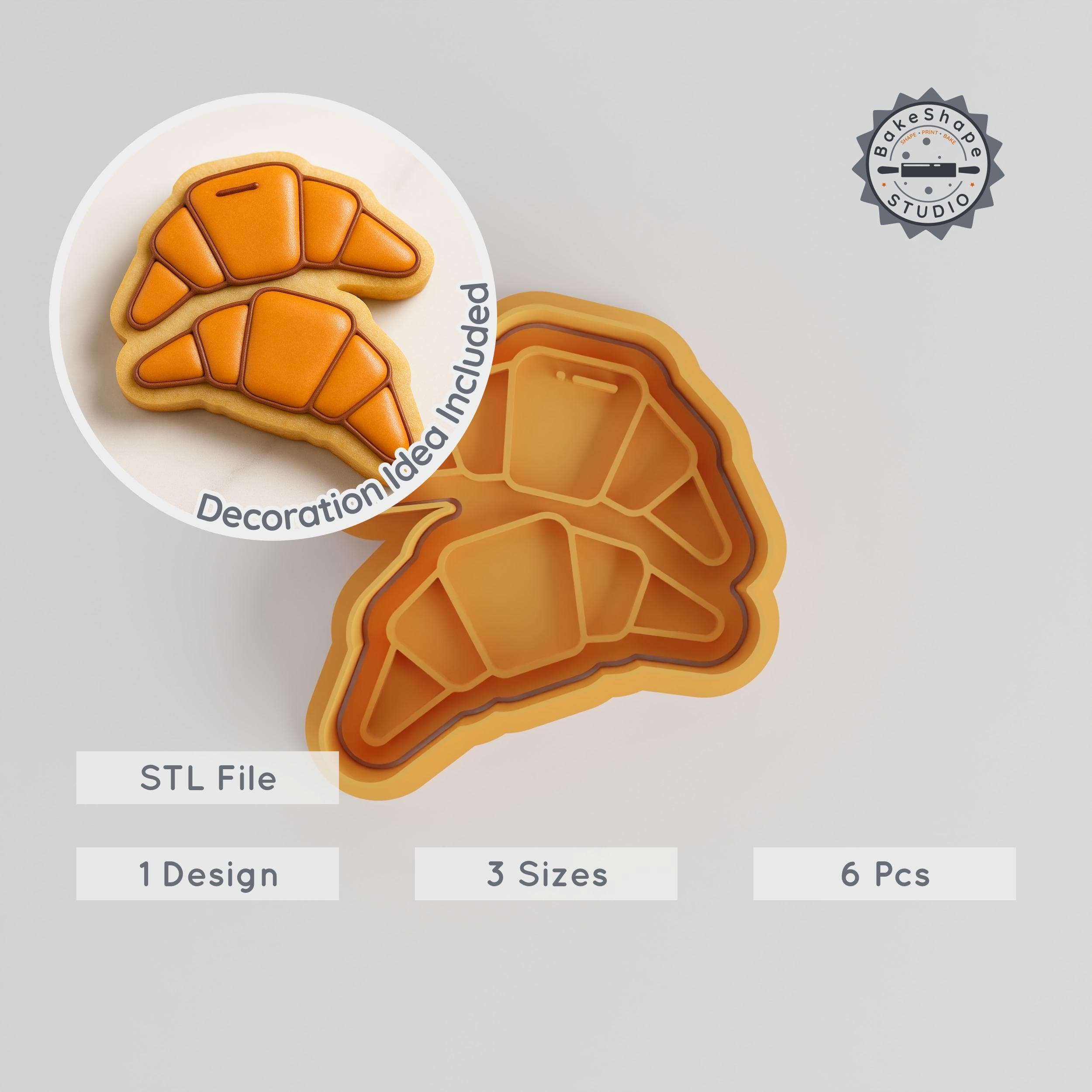 Croissant Shape Cutter & Stamp Set, Perfect for Cookies & Fondant, 6 Piece Collection, S/M/L Sizes, Pastry & Dessert Baking Tool PRODUCT_739 3d model