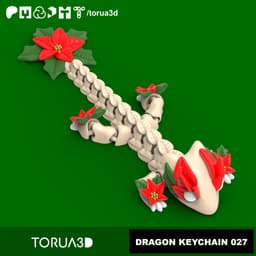 Articulated Dragon Keychain 027 - Christmas decoration - Print in place - No Supports - STL 3d model