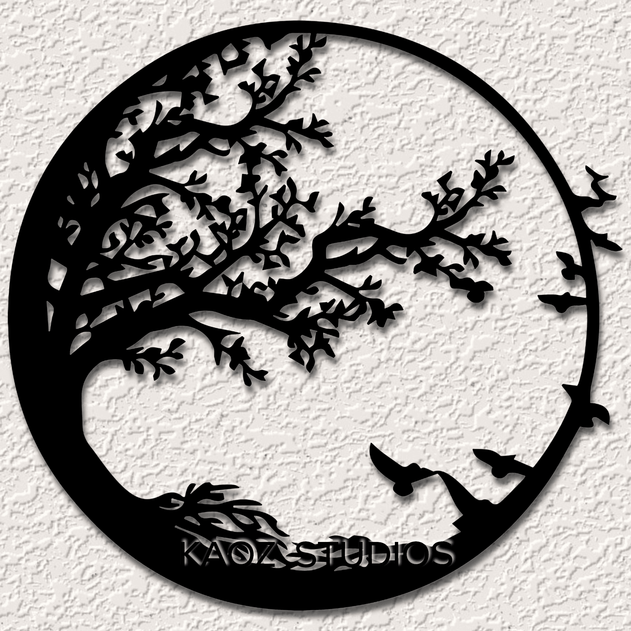 birds in a tree wall art 3d model