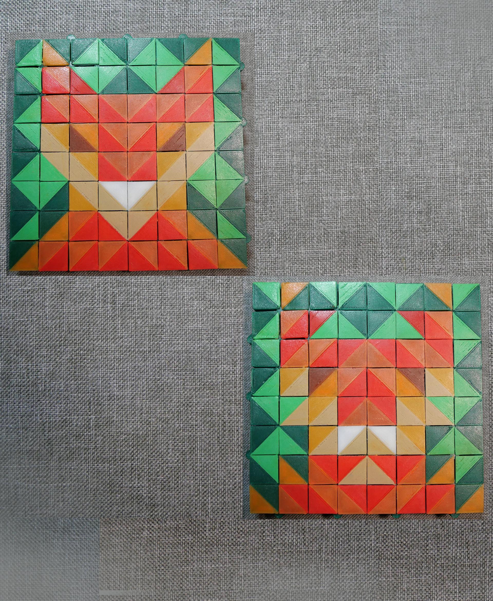 Auxetic Tile // 18mm Diagonal Split - Fox To Bear 8x8 Tiles - 3d model