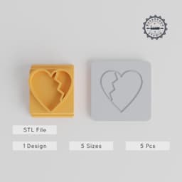 Broken Heart Stamp Tile Set, 5 Sizes, Clay & Cookie Fondant 3D Print, Heartache, Mended Heart, Heart Split Design PRODUCT_1526 3d model