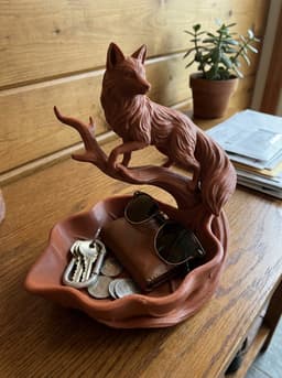 Fox on Branch Valet Tray – Modern Woodland Entryway Catchall & Jewelry Dish 3d model