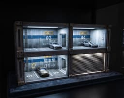 Modular 1/64 Garage Display System with Sliding Doors – LED Ready Diecast Diorama STL 3d model