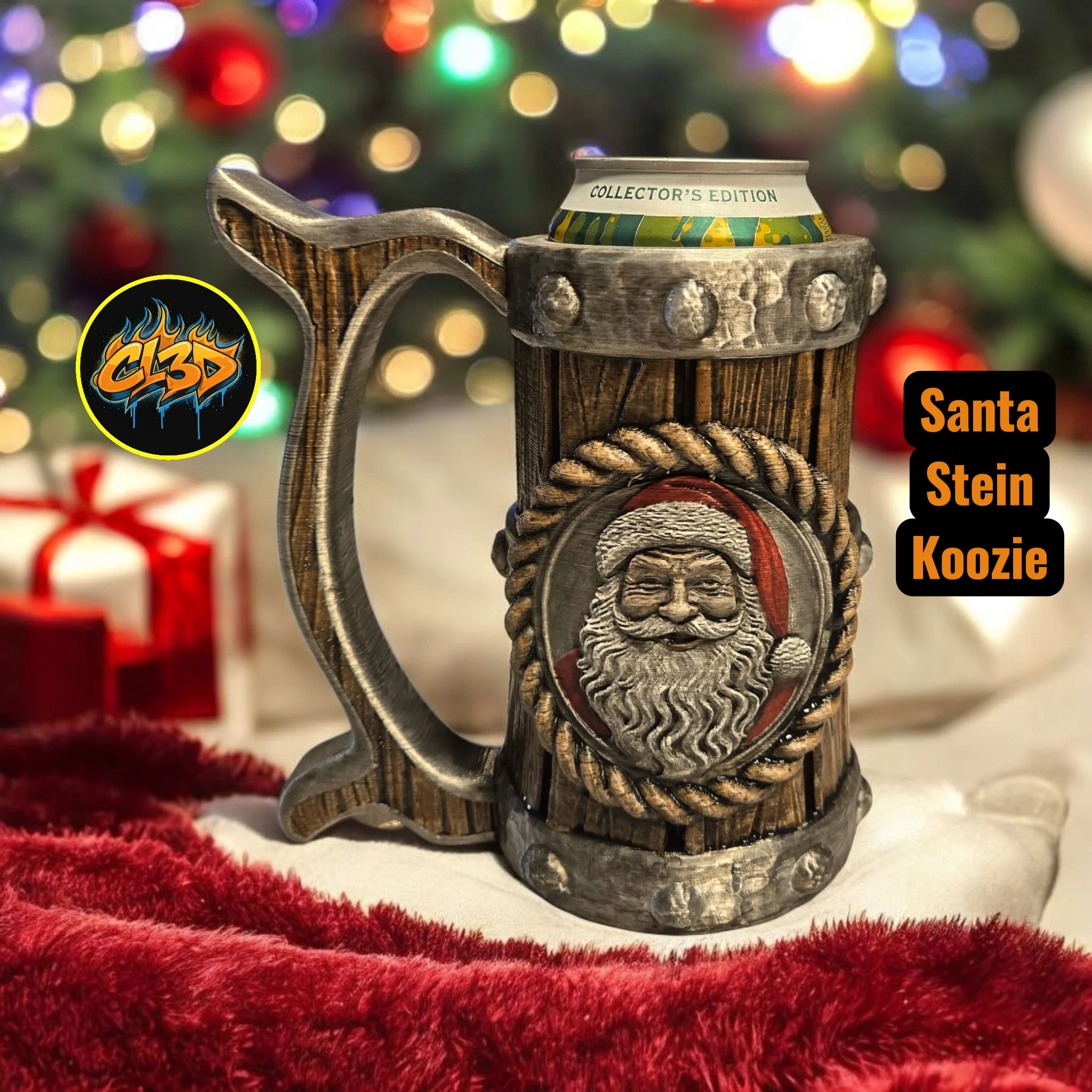 Santa Tavern Stein Beer Can Koozie - Tallboy and 12 ounce 3d model