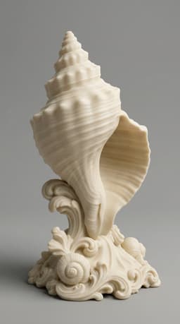 Ornate Conch Shell Sculpture - Coastal Surrealism Home Decor STL 3d model