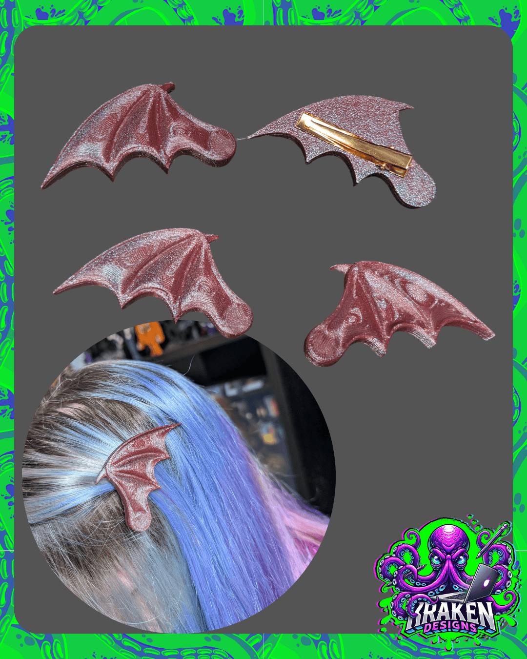 Bat wing Hair Clips 3d model