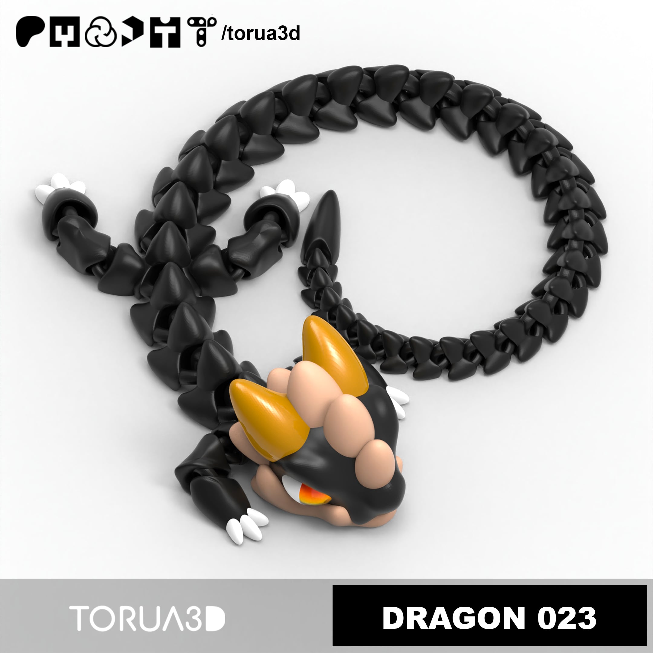 Articulated Dragon 023 - Print in place - STL - 3mf - No supports 3d model