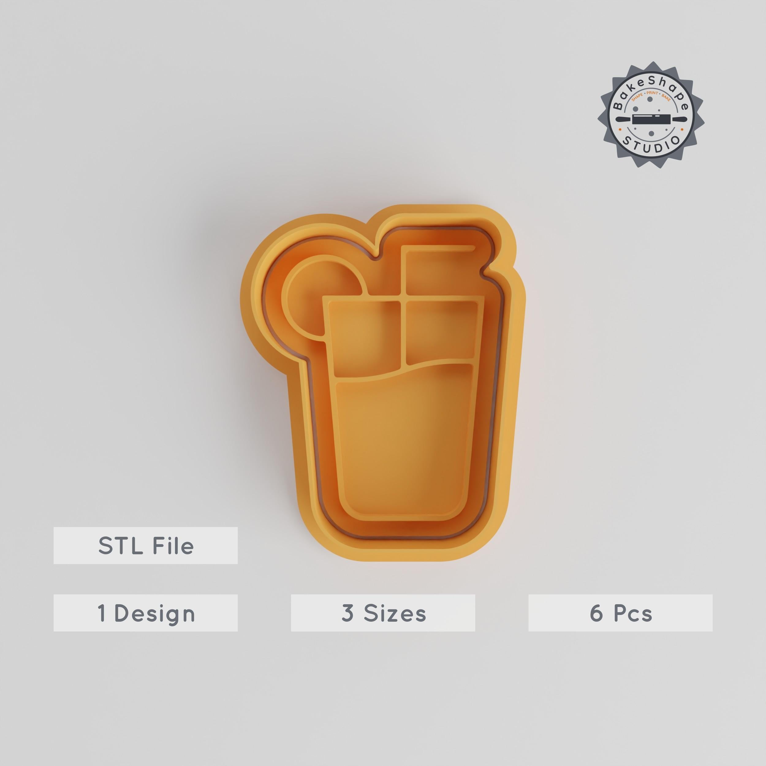Orange Juice Shape Cutter & Stamp, 6-Piece Set for Cookies & Fondant, S/M/L Sizes, Citrus Drink Design PRODUCT_3608 3d model