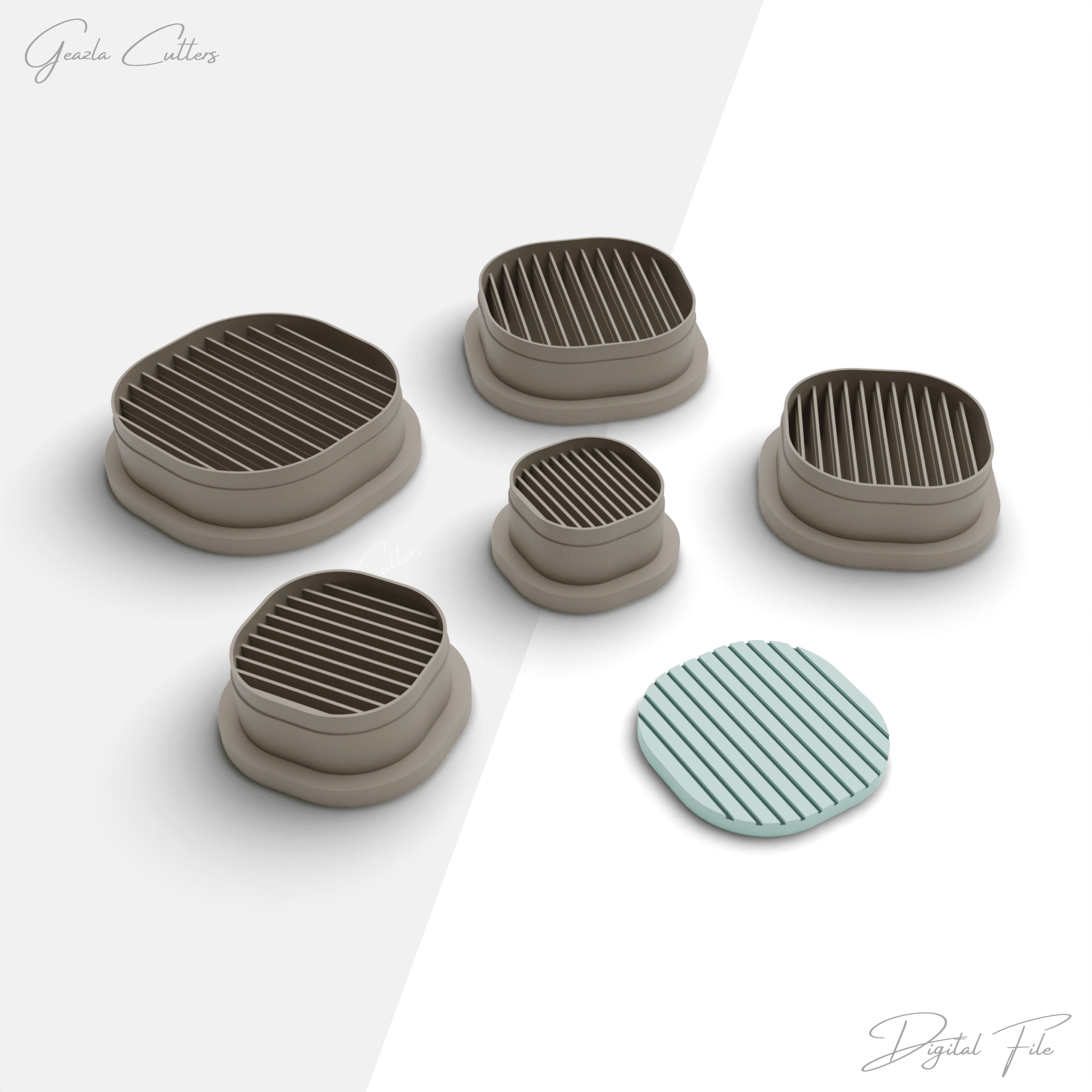 Striped Basic Shapes Polymer Clay Cutter Package, 5 Models, 2 Cutter Version, 5 Sizes Included 3d model