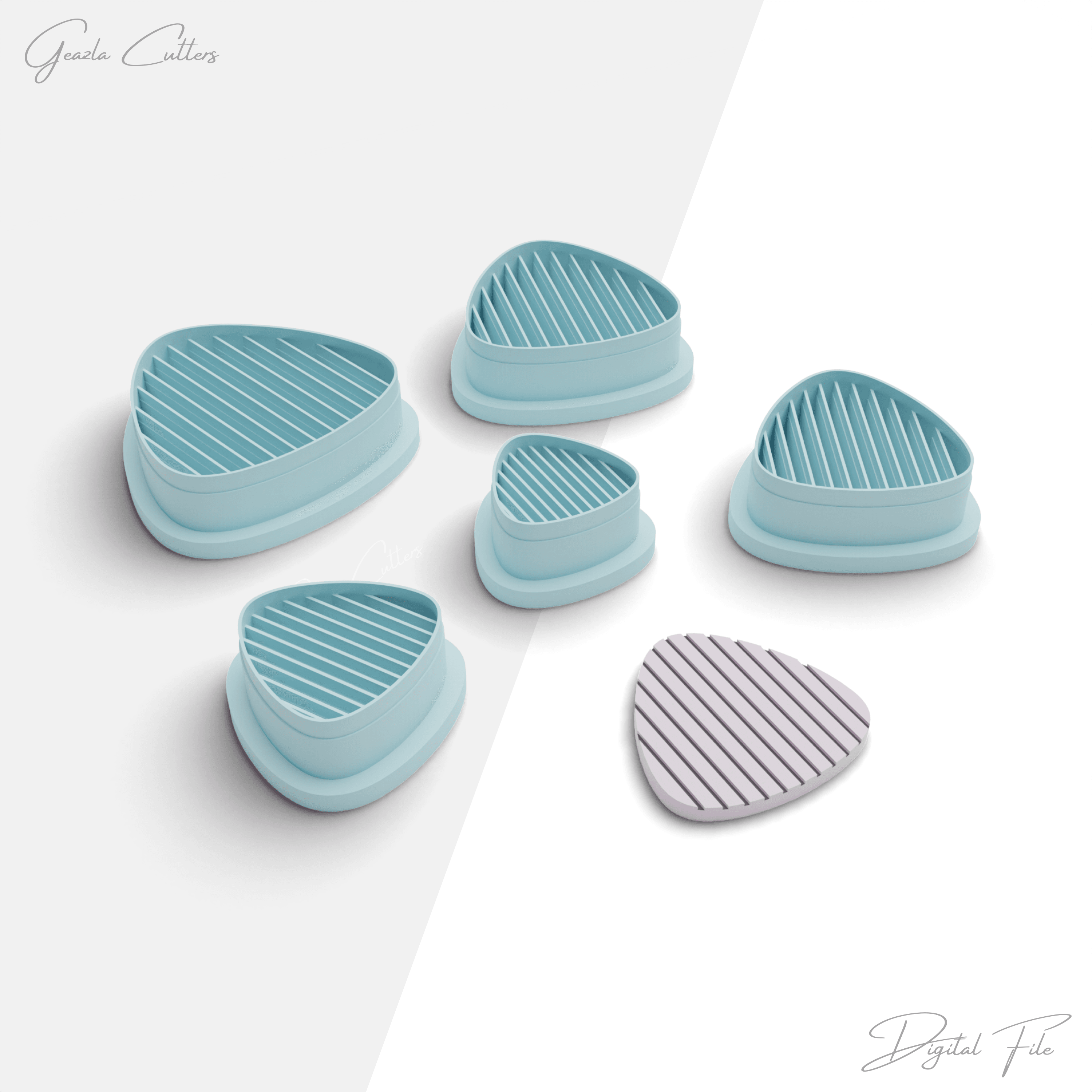 Striped Basic Shapes Polymer Clay Cutter Package, 5 Models, 2 Cutter Version, 5 Sizes Included 3d model