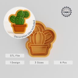 Bunny Ear Cactus Shape Cutter & Stamp Set, Cookie & Fondant Tool, Prickly Plant Design, 3 Sizes S/M/L, 6-Piece Collection PRODUCT_346 3d model