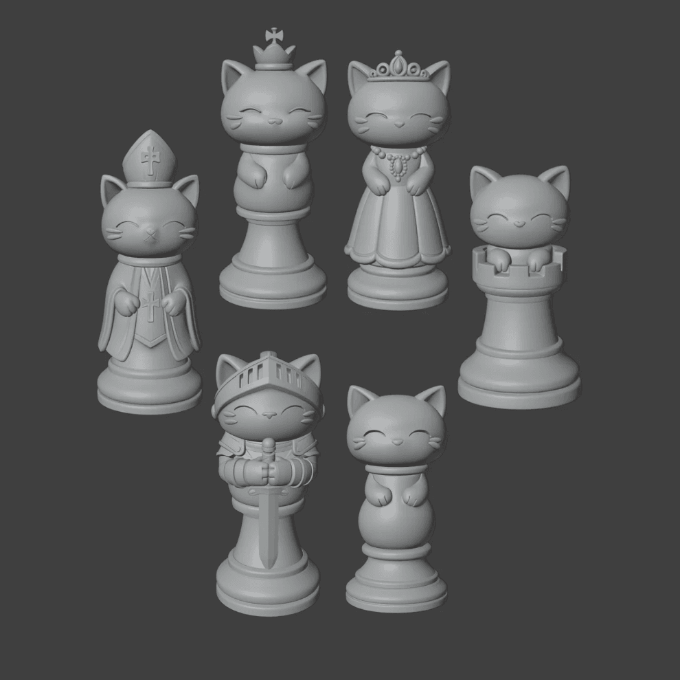 Cat Chess Full Set 3d model