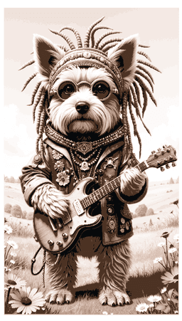 Rocking the Woodstock look - Doggie Dress up with Guitar and all - Wall Art 3d model