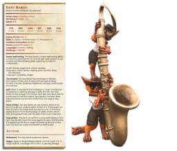 Saxy Bard - Tabaxi Caravan - PRESUPPORTED - Illustrated and Stats - 32mm scale 3d model