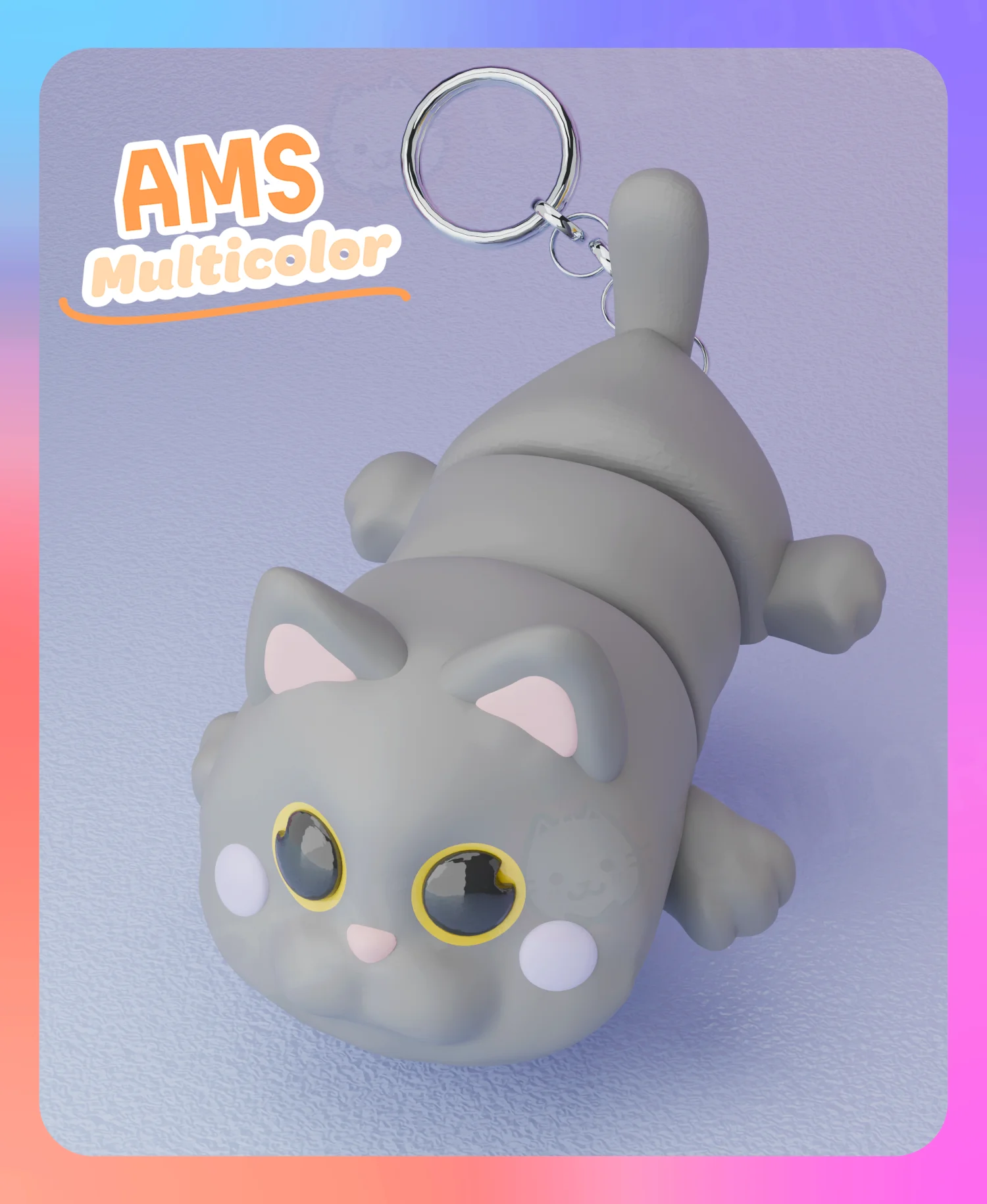 Flexi British ShortHair Cat Laying Down Keychain (Multicolor) 3d model