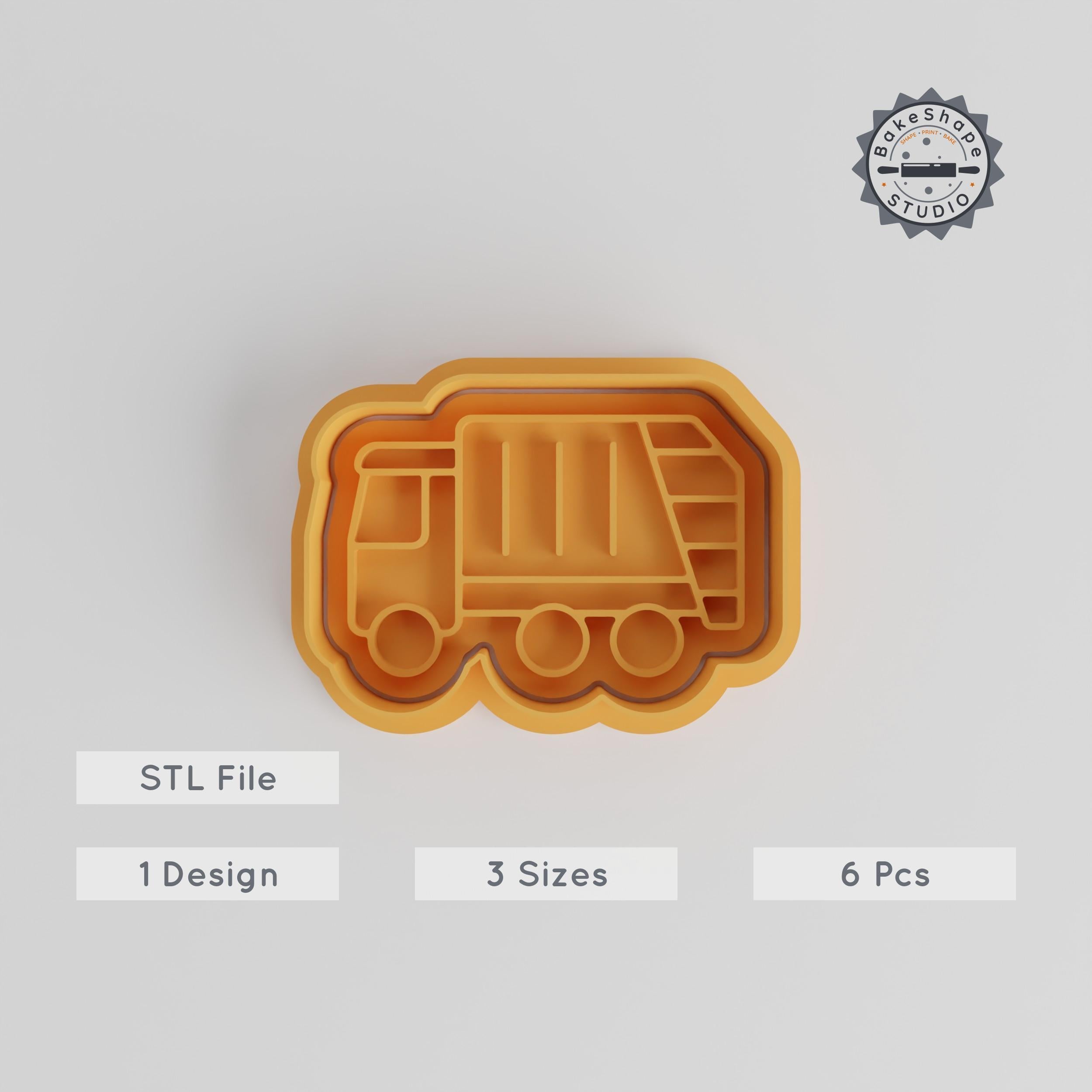 Garbage Lorry Cookie Cutter & Stamp Set, Waste Truck Baking Tools, 3 Sizes S/M/L, Perfect for Cookies & Fondant PRODUCT_3225 3d model