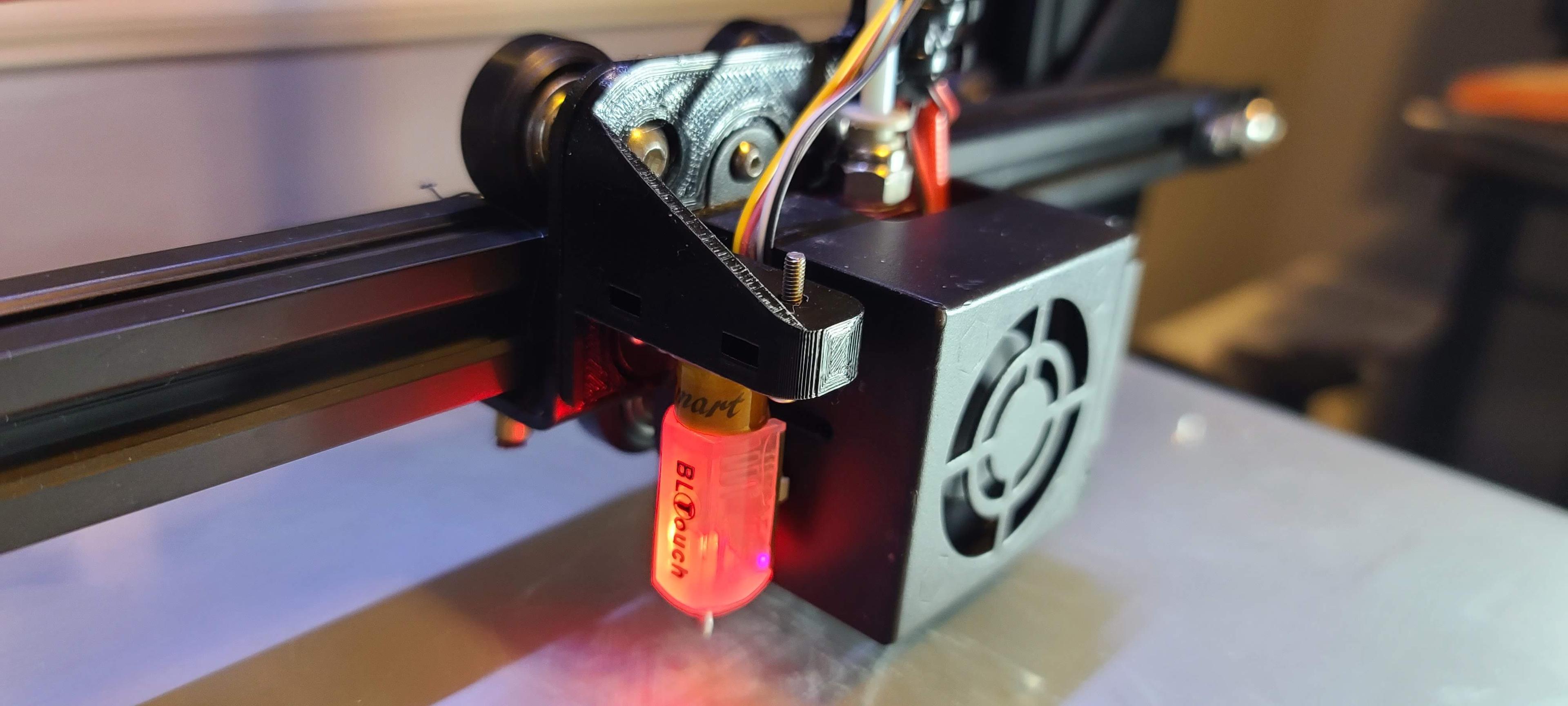 Creality CR-10 Ender 3 BL-Touch mount with strain relief.  3d model