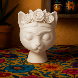 Frida Kahlo Cat Sculpture with Flower Crown 3d model