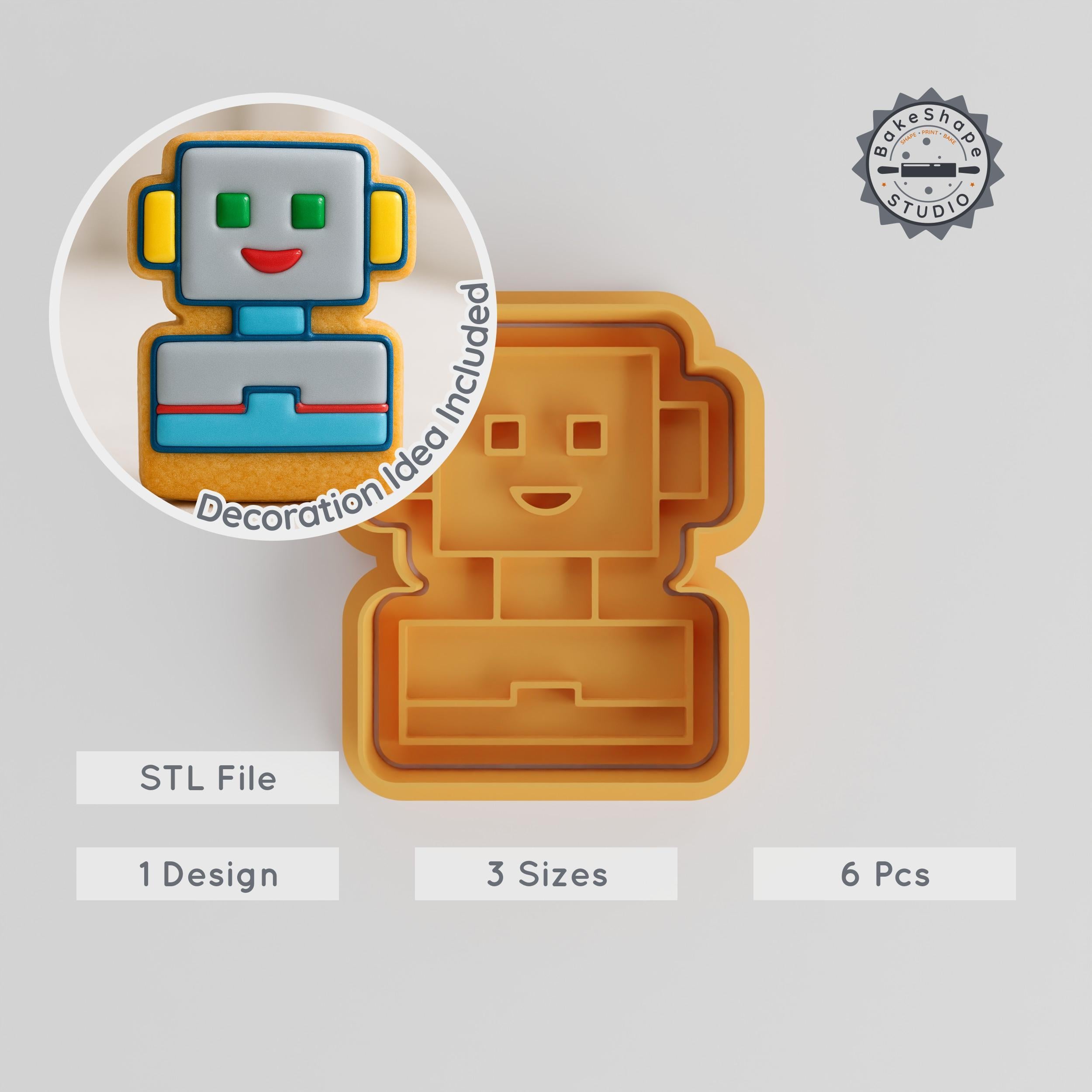 Robot Shape Cutter & Stamp, Cookie and Fondant Art Tool, 3 Sizes, 6 Pieces Set PRODUCT_569 3d model